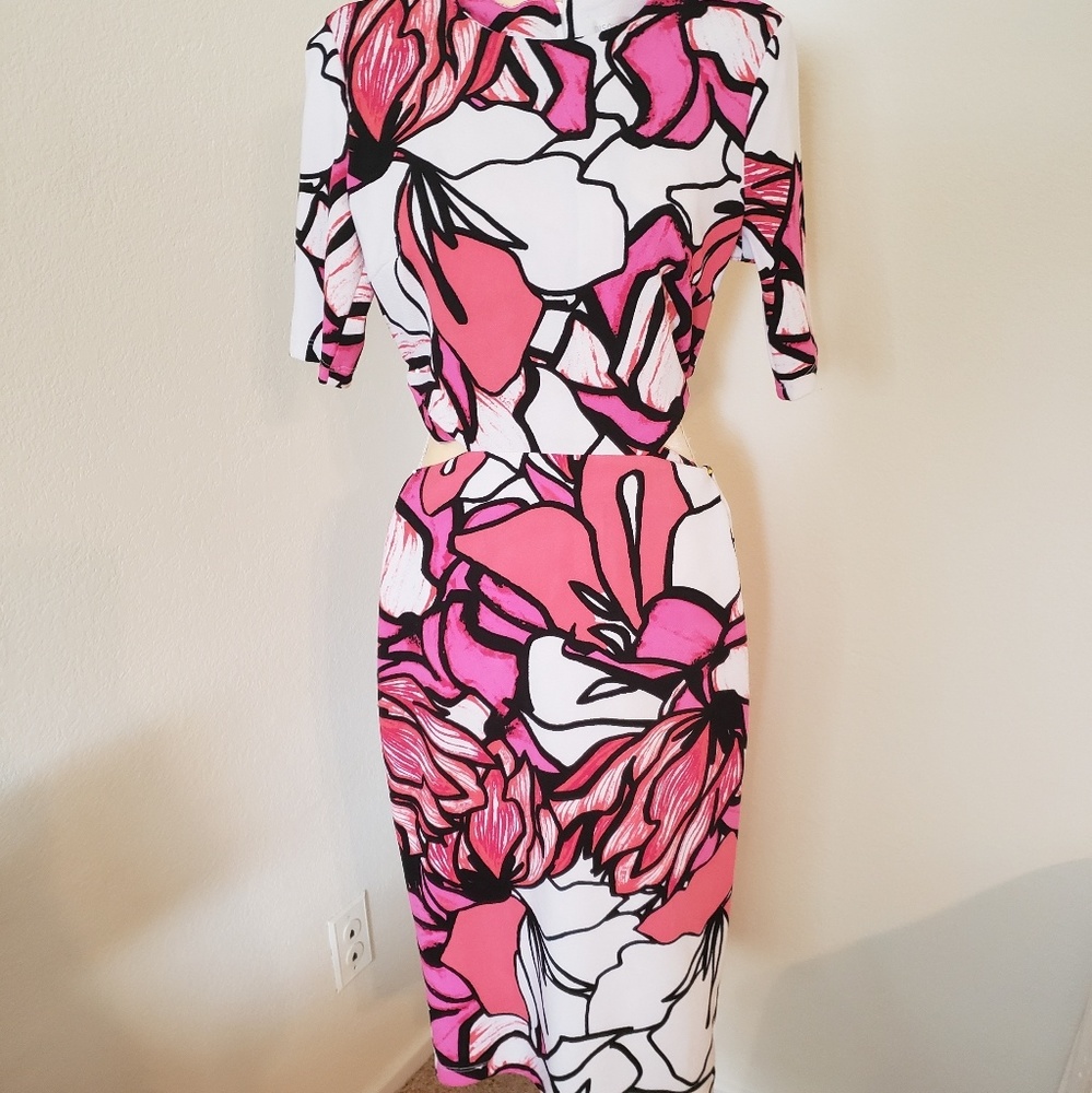 Pink White Floral Sheath Dress